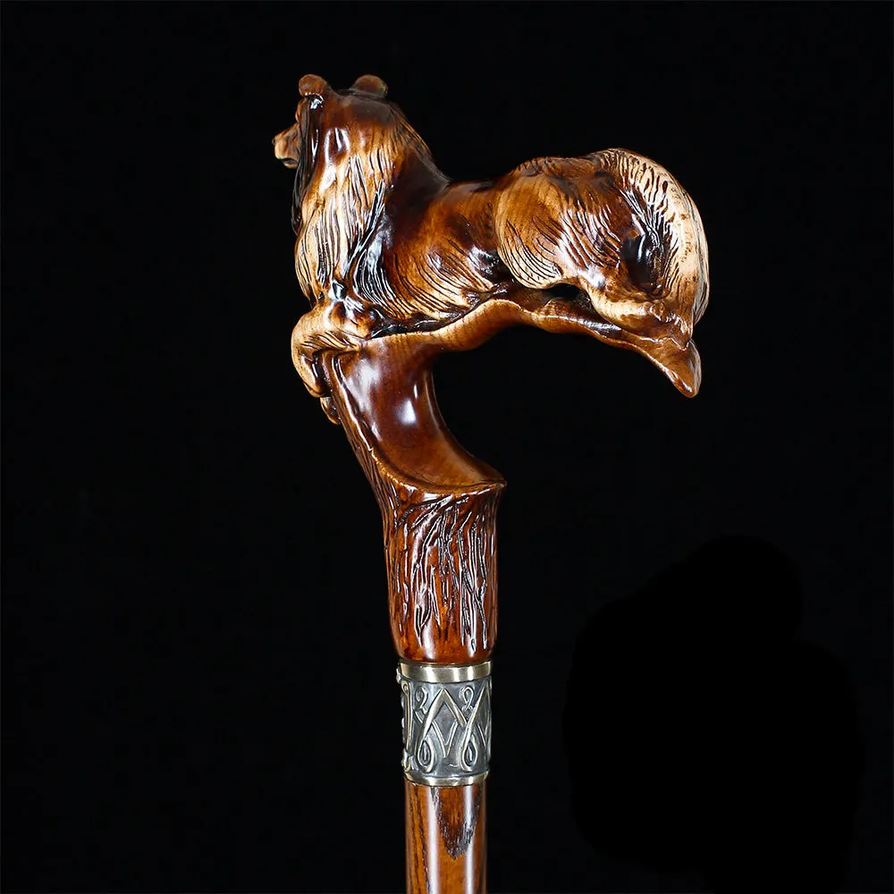 Collie Dog Artisan Intricate Handcarved Cane