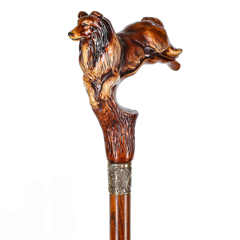 Collie Dog Artisan Intricate Handcarved Cane