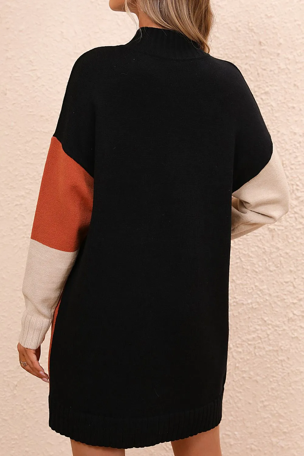 Cool Vibes Mock Neck Dropped Shoulder Sweater Dress