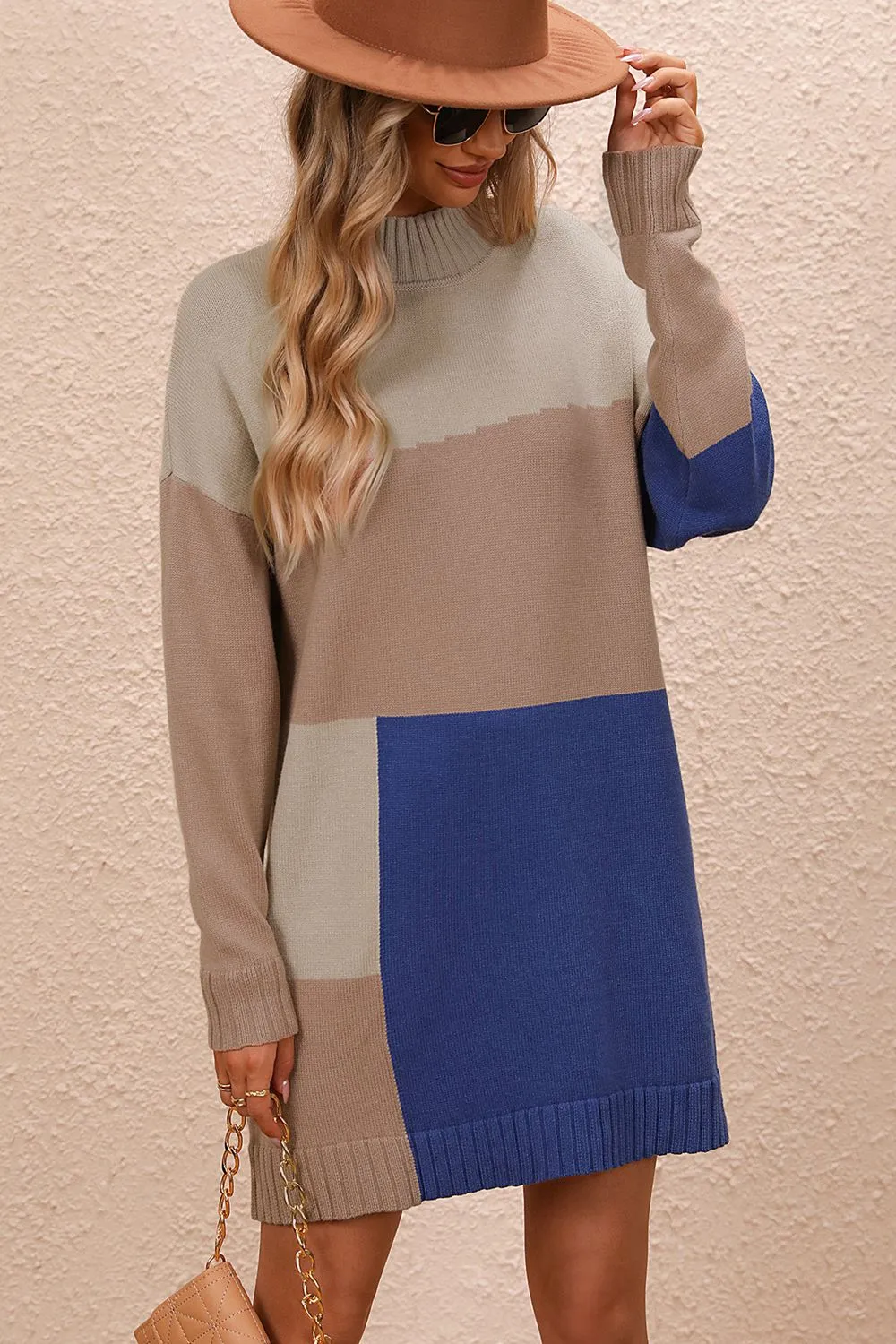 Cool Vibes Mock Neck Dropped Shoulder Sweater Dress