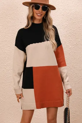 Cool Vibes Mock Neck Dropped Shoulder Sweater Dress