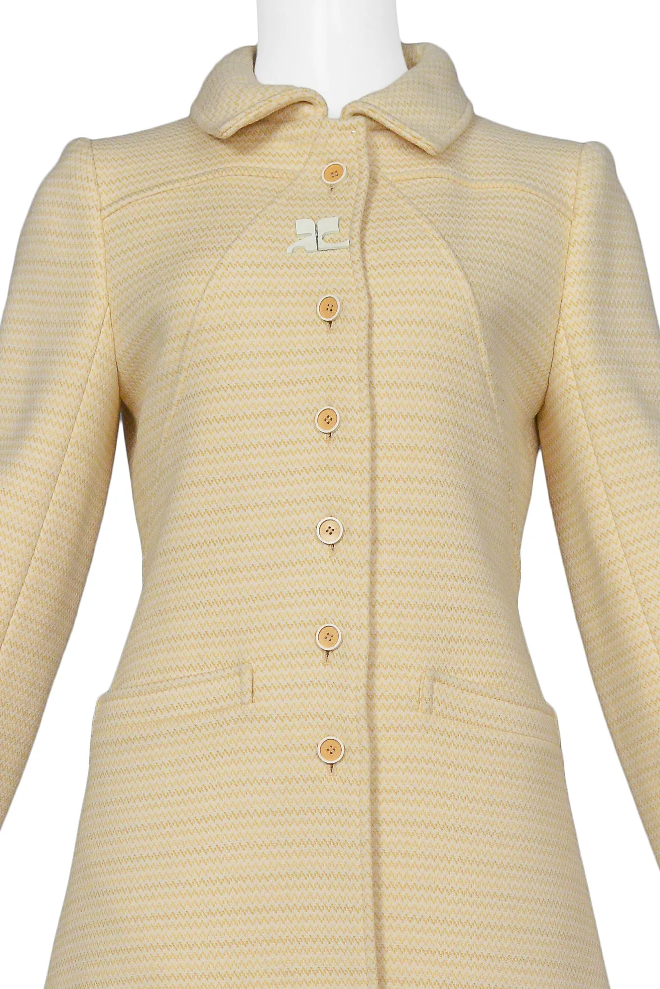 COURREGES OFF WHITE AND BROWN ZIG ZAG COAT