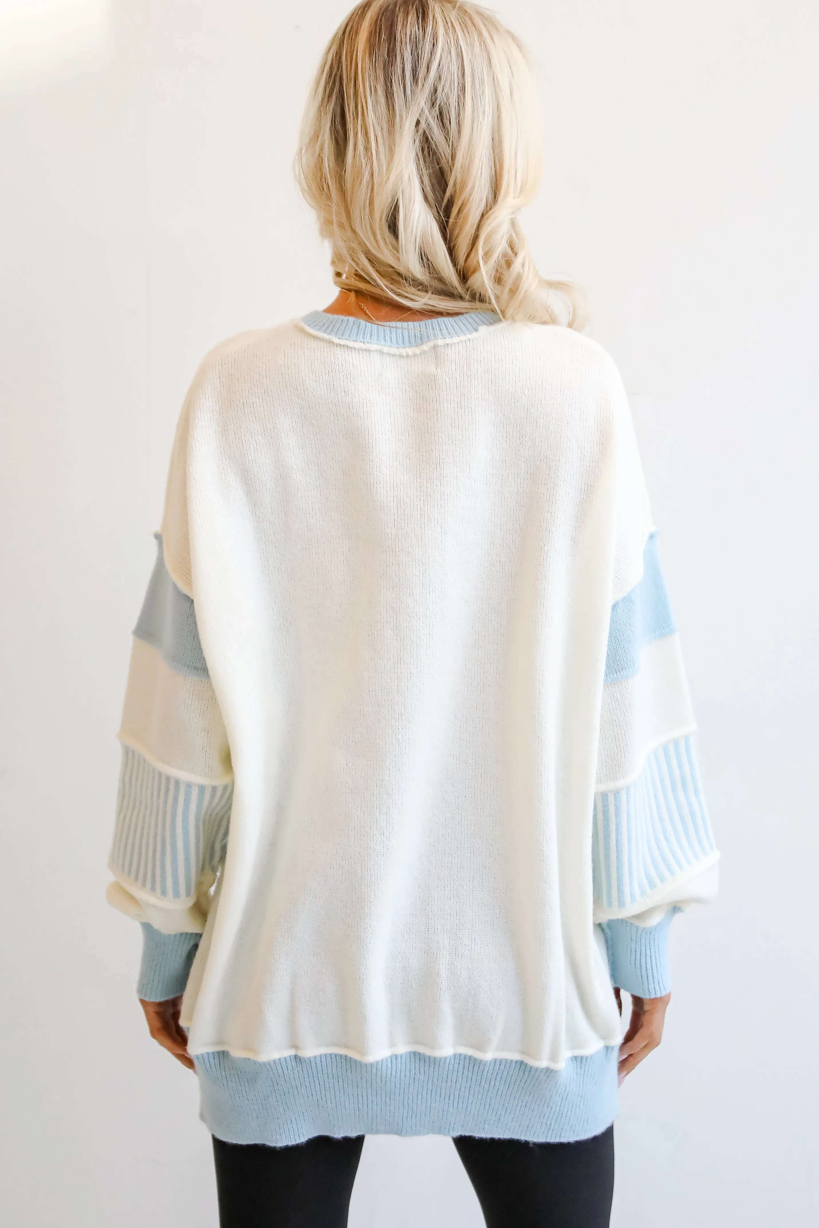 Coziest Babe Off White Color Block Oversized Sweater