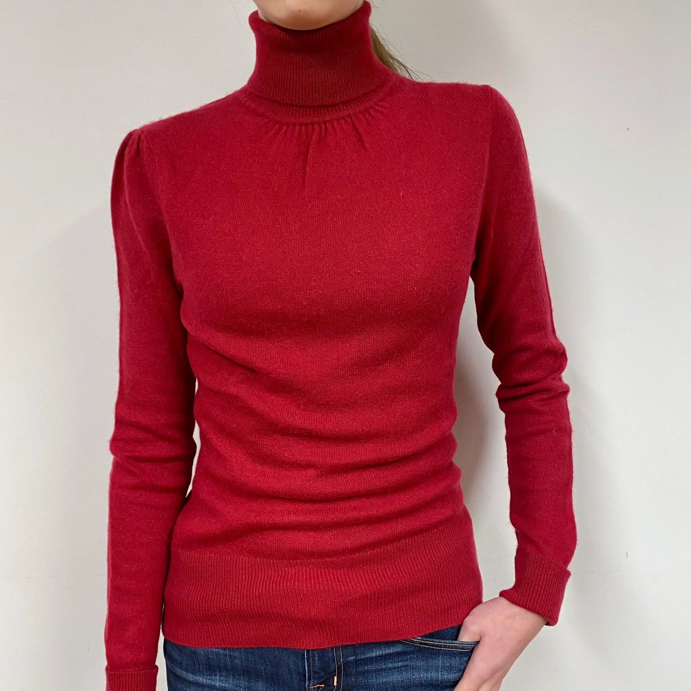 Crimson Red Cashmere Polo Neck Jumper Extra Small