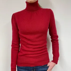 Crimson Red Cashmere Polo Neck Jumper Extra Small