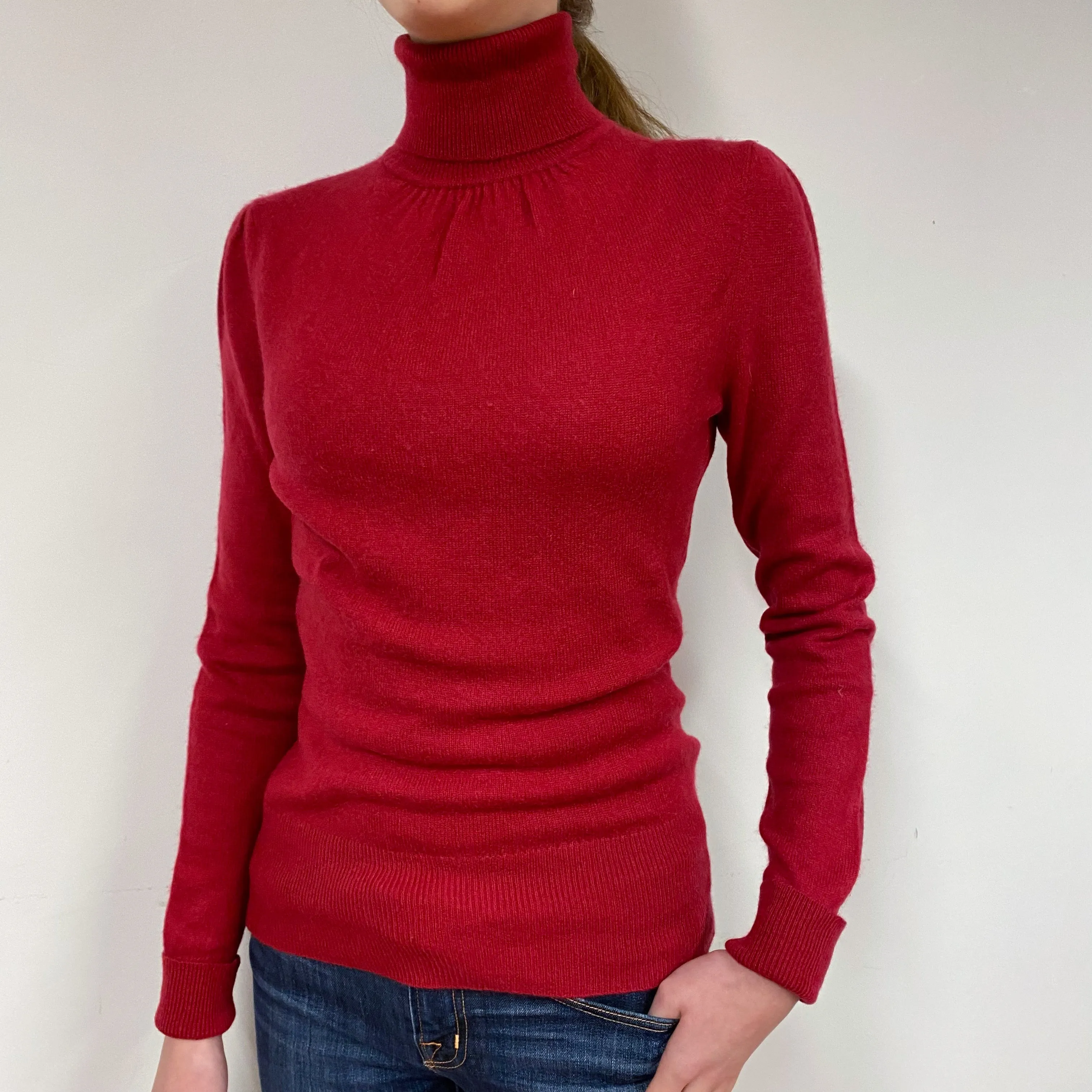 Crimson Red Cashmere Polo Neck Jumper Extra Small