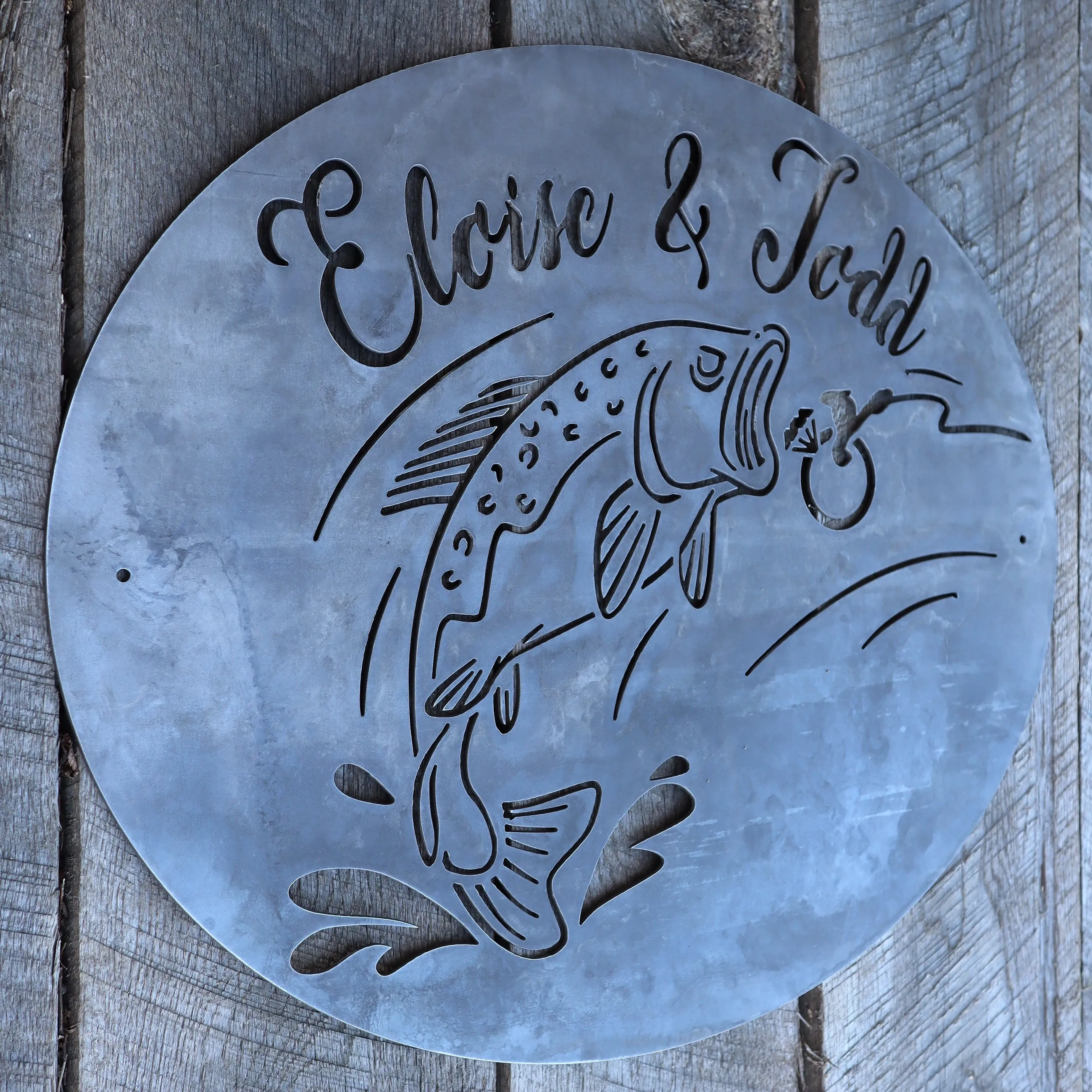 Custom Fishing Couple's Sign - Wedding or Anniversary Metal Wall Art, Bass Fishing, Personalized Home Decor