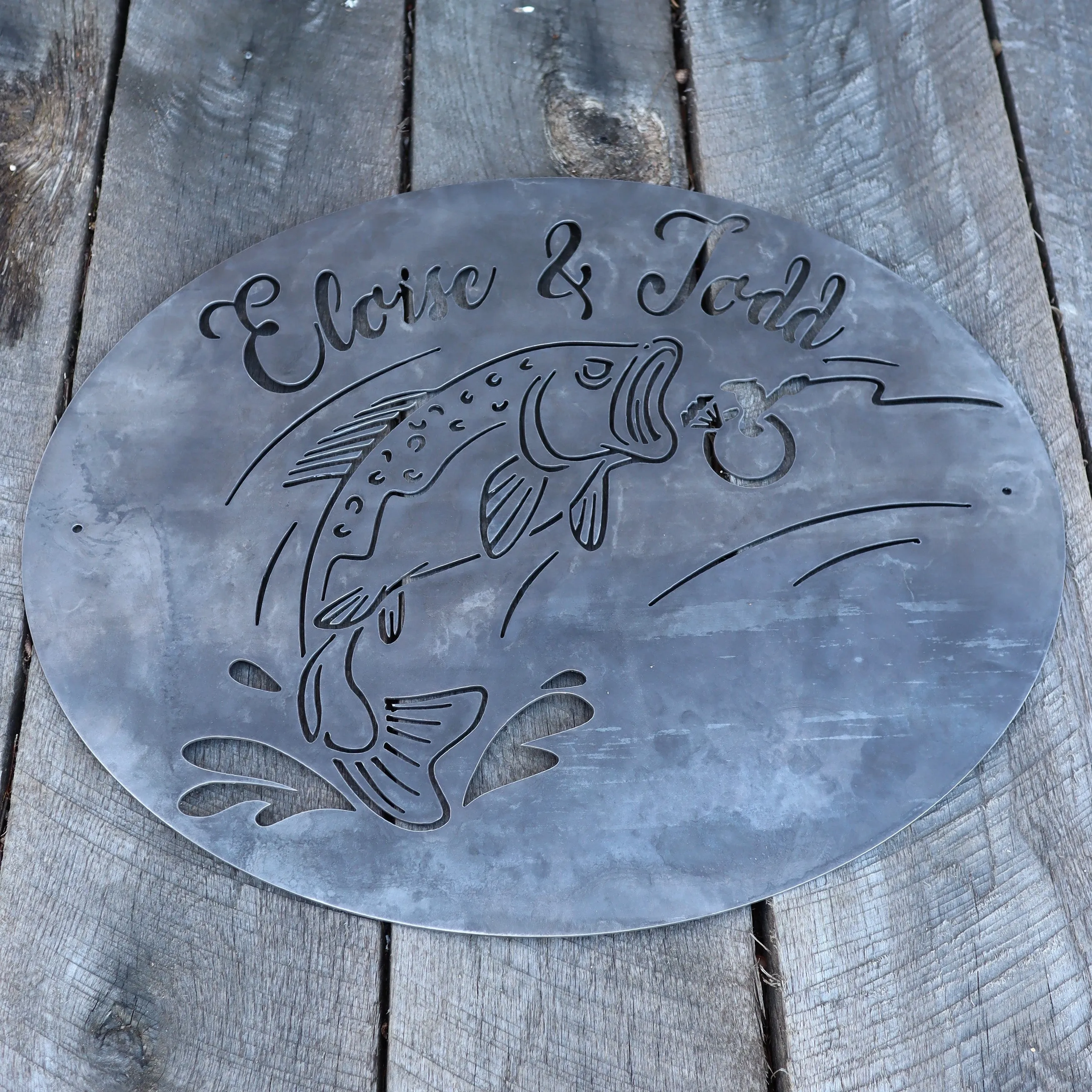 Custom Fishing Couple's Sign - Wedding or Anniversary Metal Wall Art, Bass Fishing, Personalized Home Decor