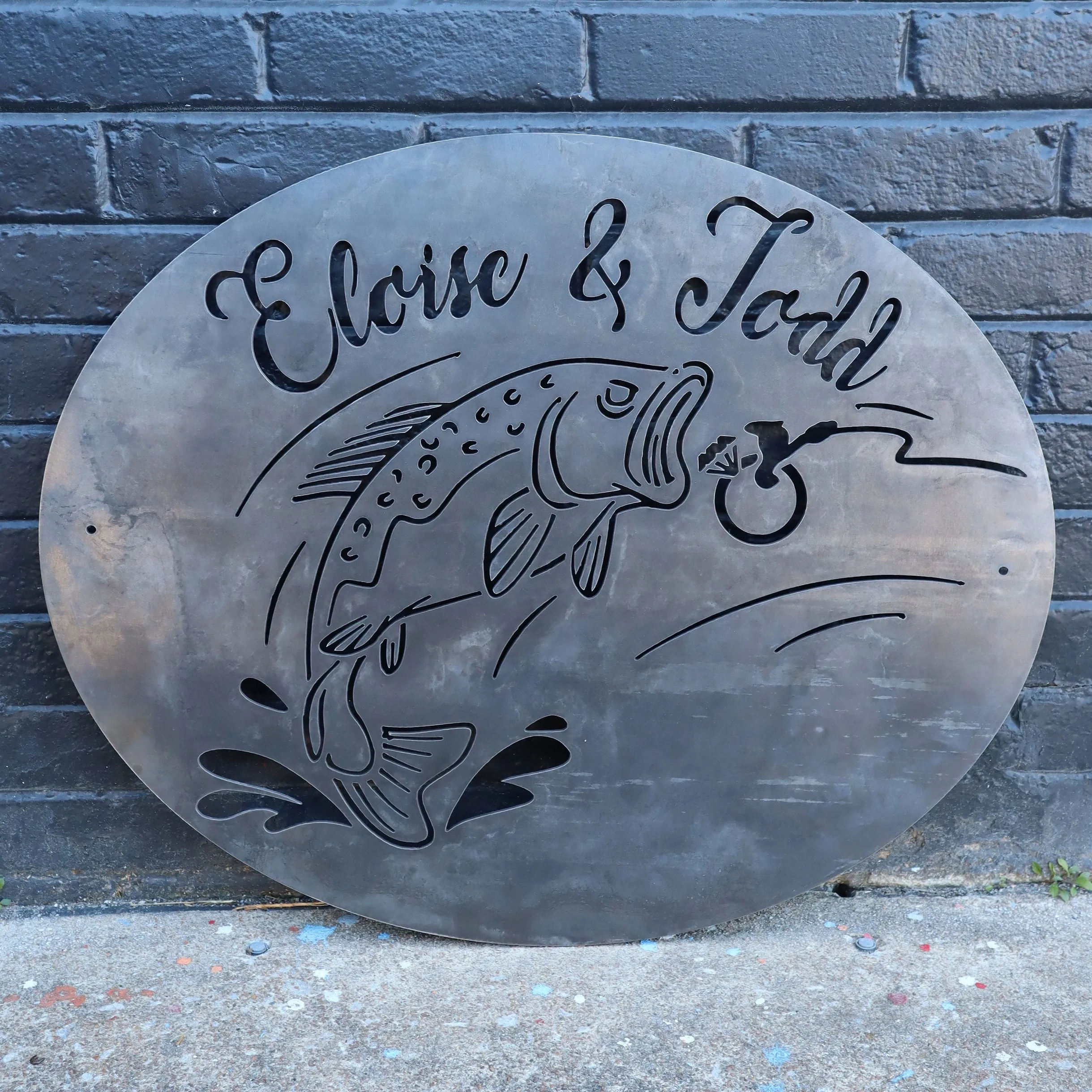 Custom Fishing Couple's Sign - Wedding or Anniversary Metal Wall Art, Bass Fishing, Personalized Home Decor