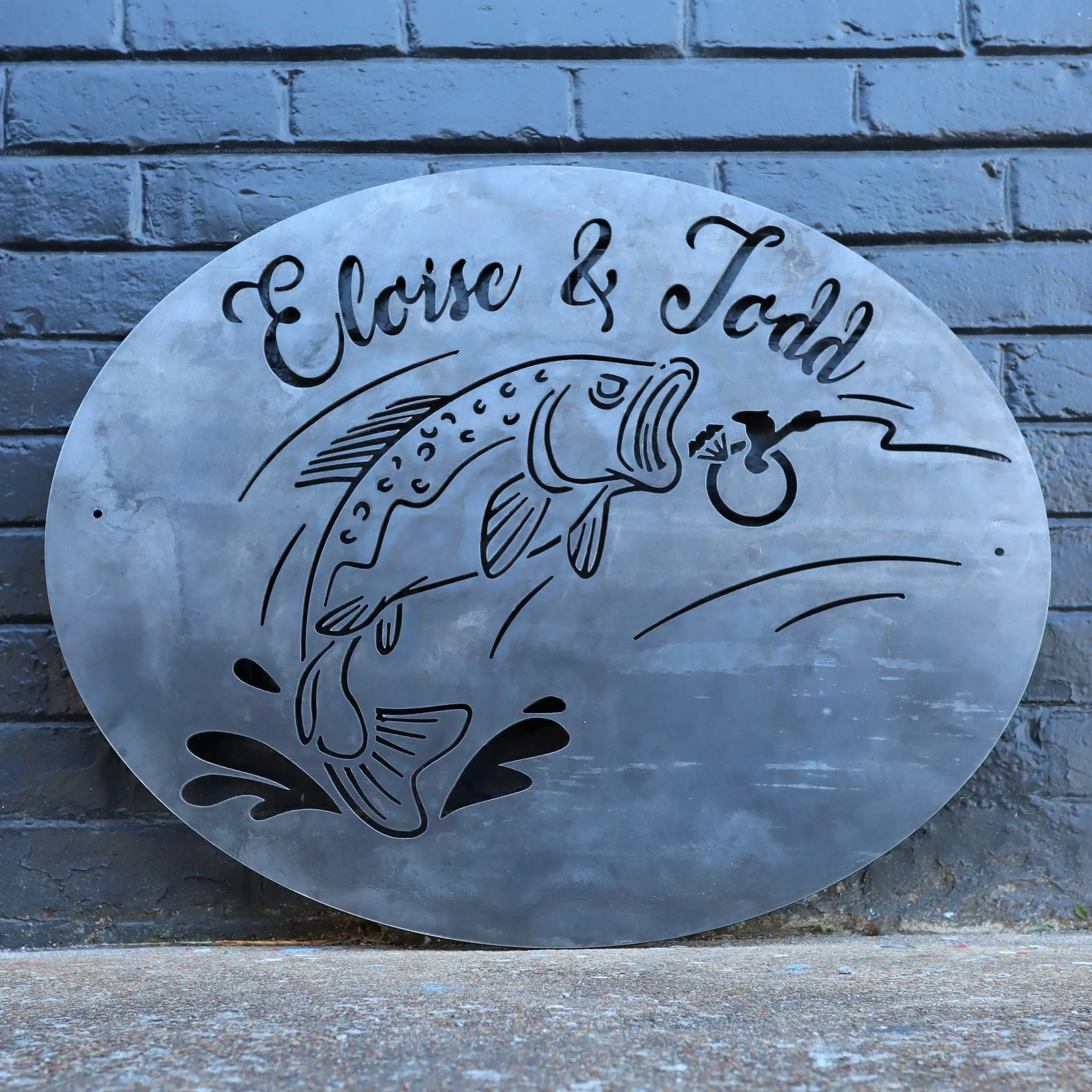 Custom Fishing Couple's Sign - Wedding or Anniversary Metal Wall Art, Bass Fishing, Personalized Home Decor