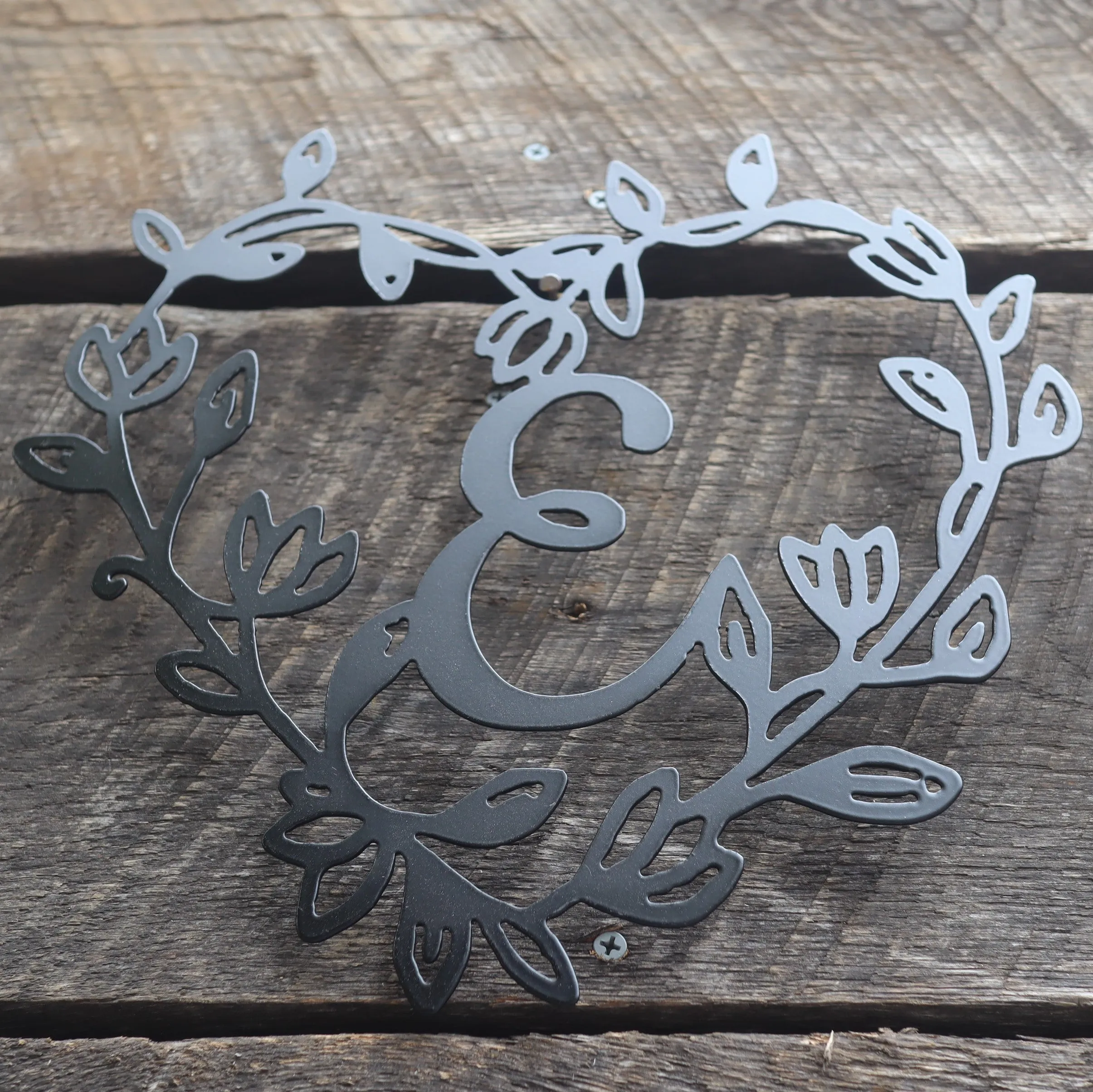 Custom Metal Monogram Heart Wreath - Initial Letter Front Door Hanger Decor, Wedding Signs, Cursive Words