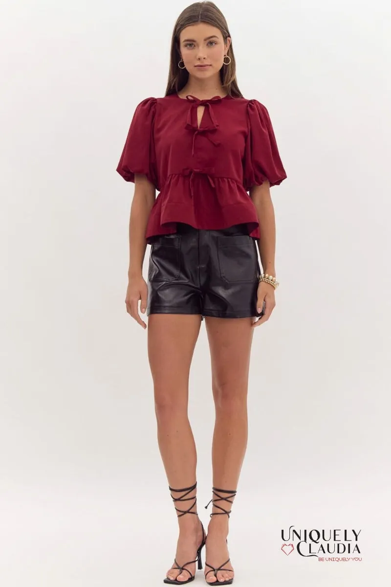 Danielle Puff Sleeves Bow Detail Top