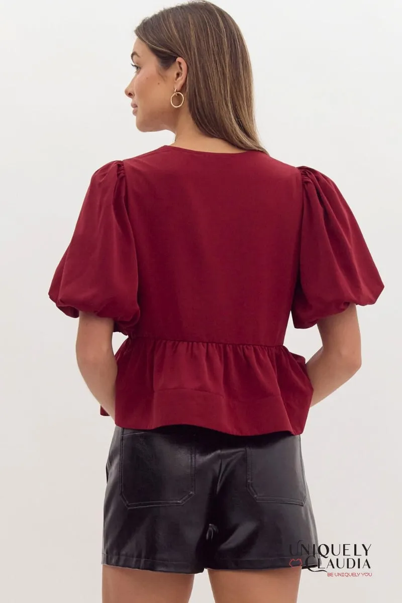 Danielle Puff Sleeves Bow Detail Top