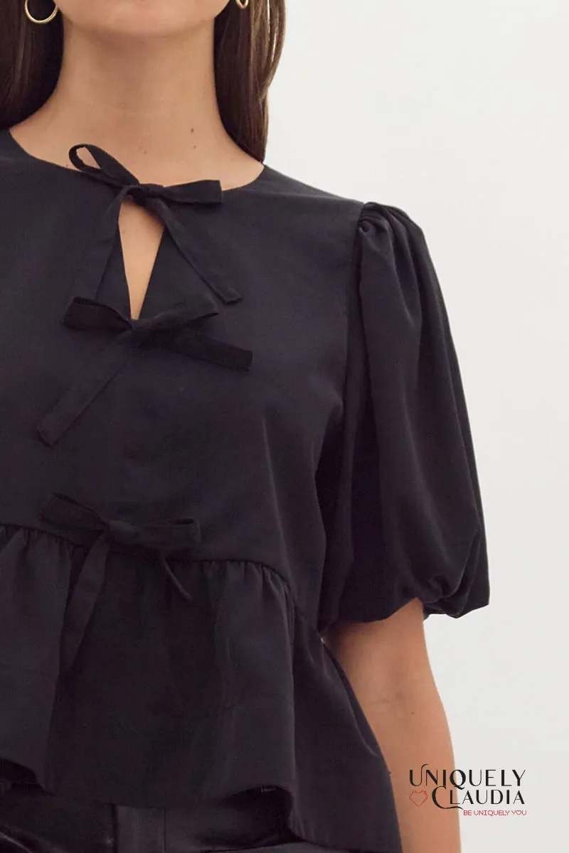 Danielle Puff Sleeves Bow Detail Top