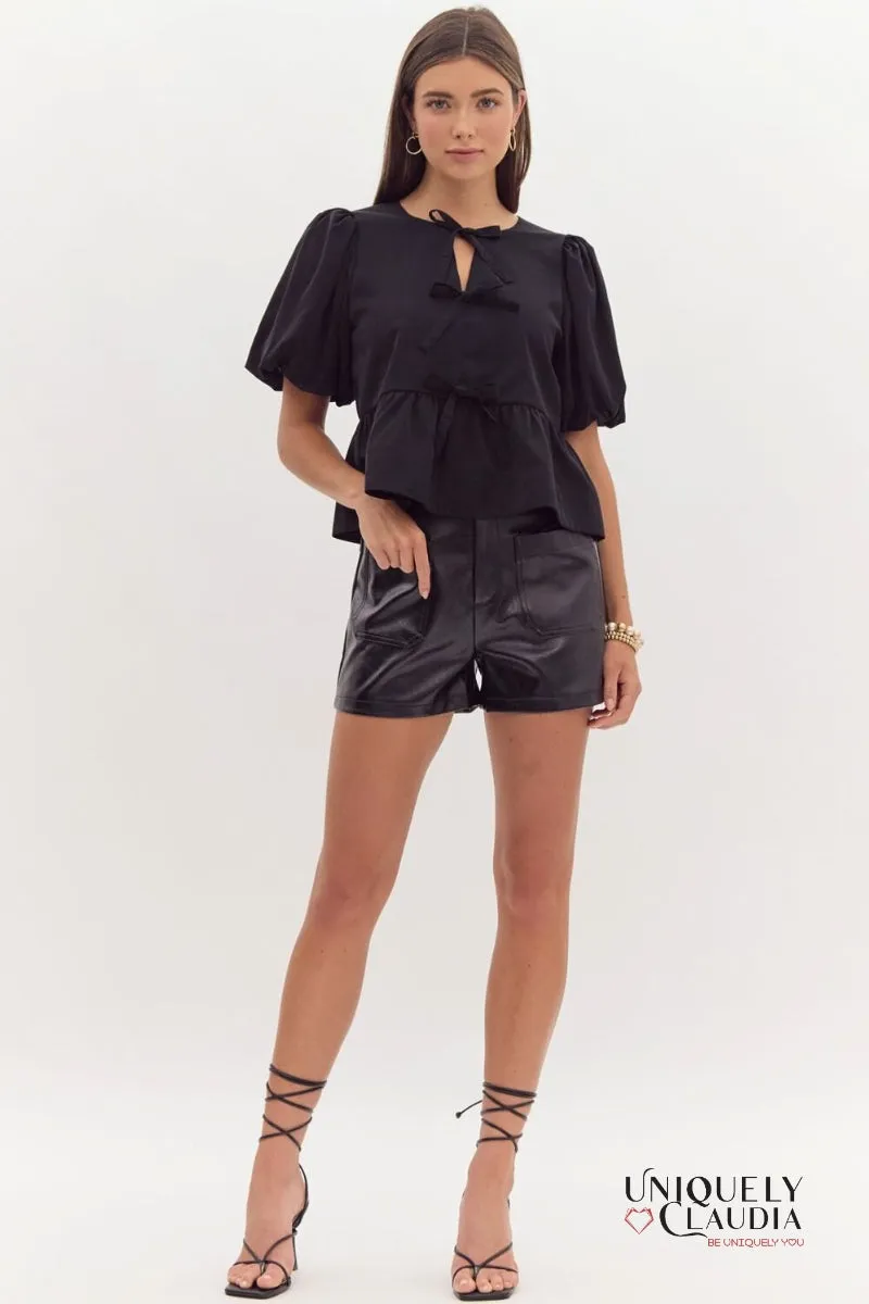 Danielle Puff Sleeves Bow Detail Top