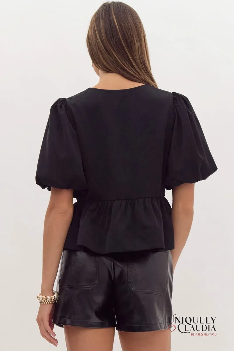 Danielle Puff Sleeves Bow Detail Top