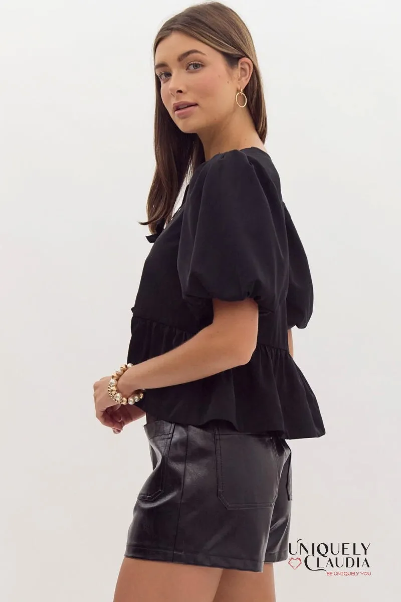 Danielle Puff Sleeves Bow Detail Top