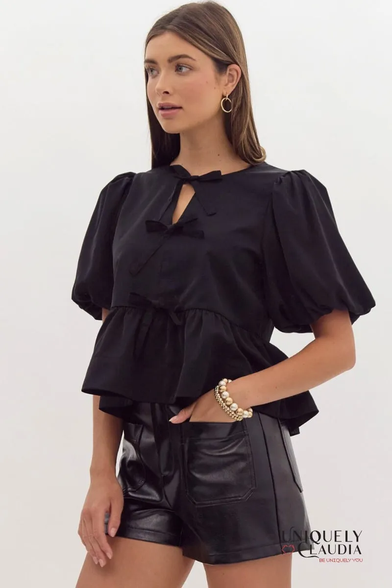 Danielle Puff Sleeves Bow Detail Top