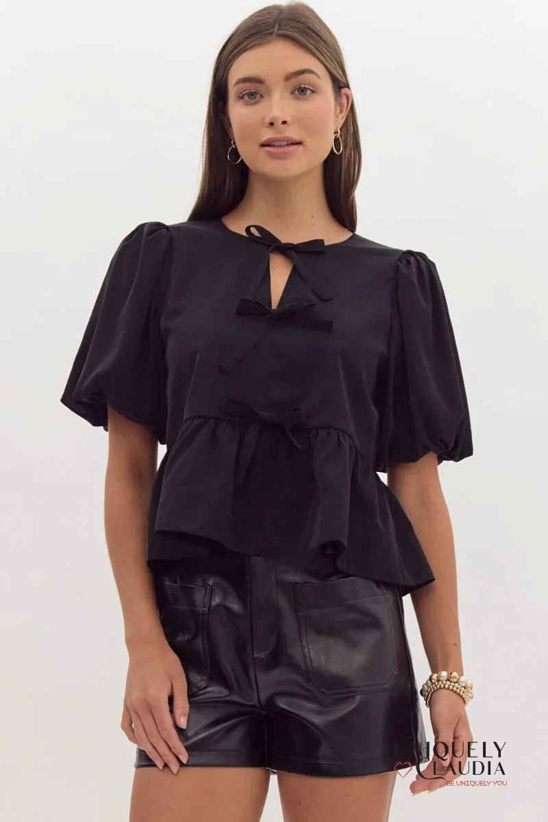 Danielle Puff Sleeves Bow Detail Top