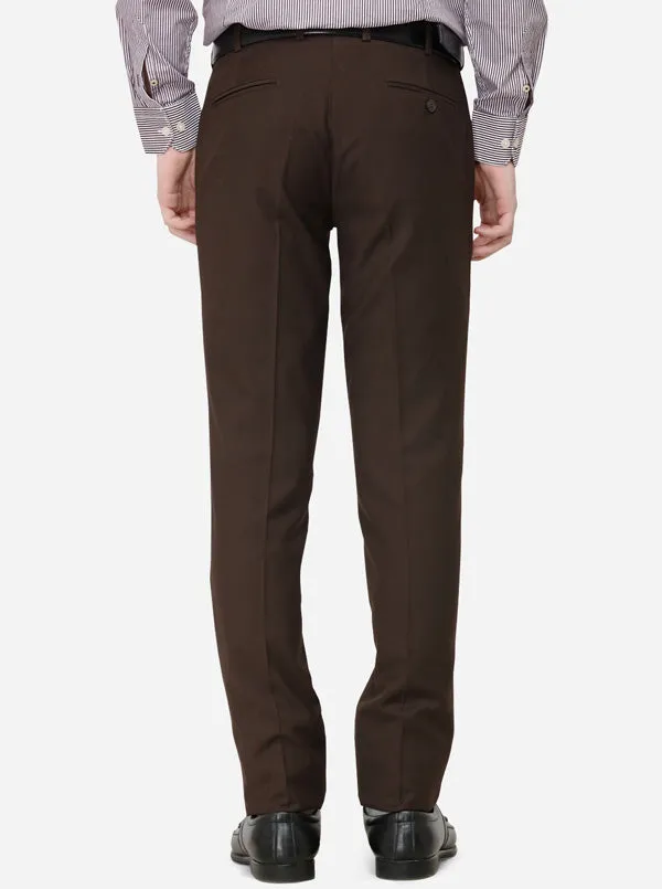 Dark Brown Solid Slim Fit Formal Trouser | Metal