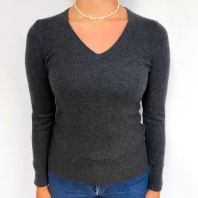 Dark Slate Grey Cashmere V-Neck Jumper Small