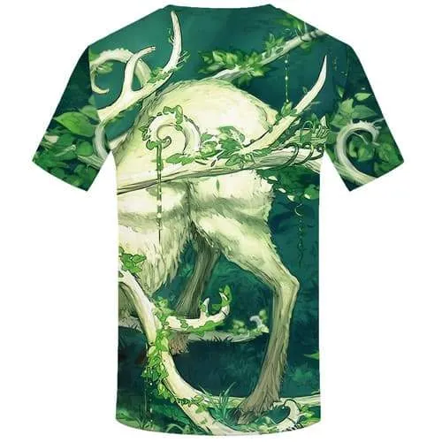 Deer T-shirt Men Animal T shirts Funny Forest Tshirts Cool Leaf Tshirt Anime Harajuku Tshirts Novelty Short Sleeve Hip hop