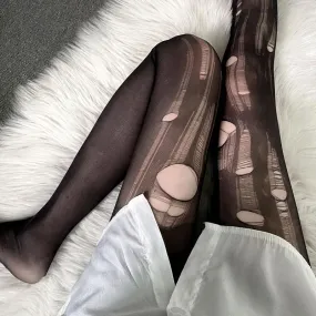 DIY ripped sheer mesh tights