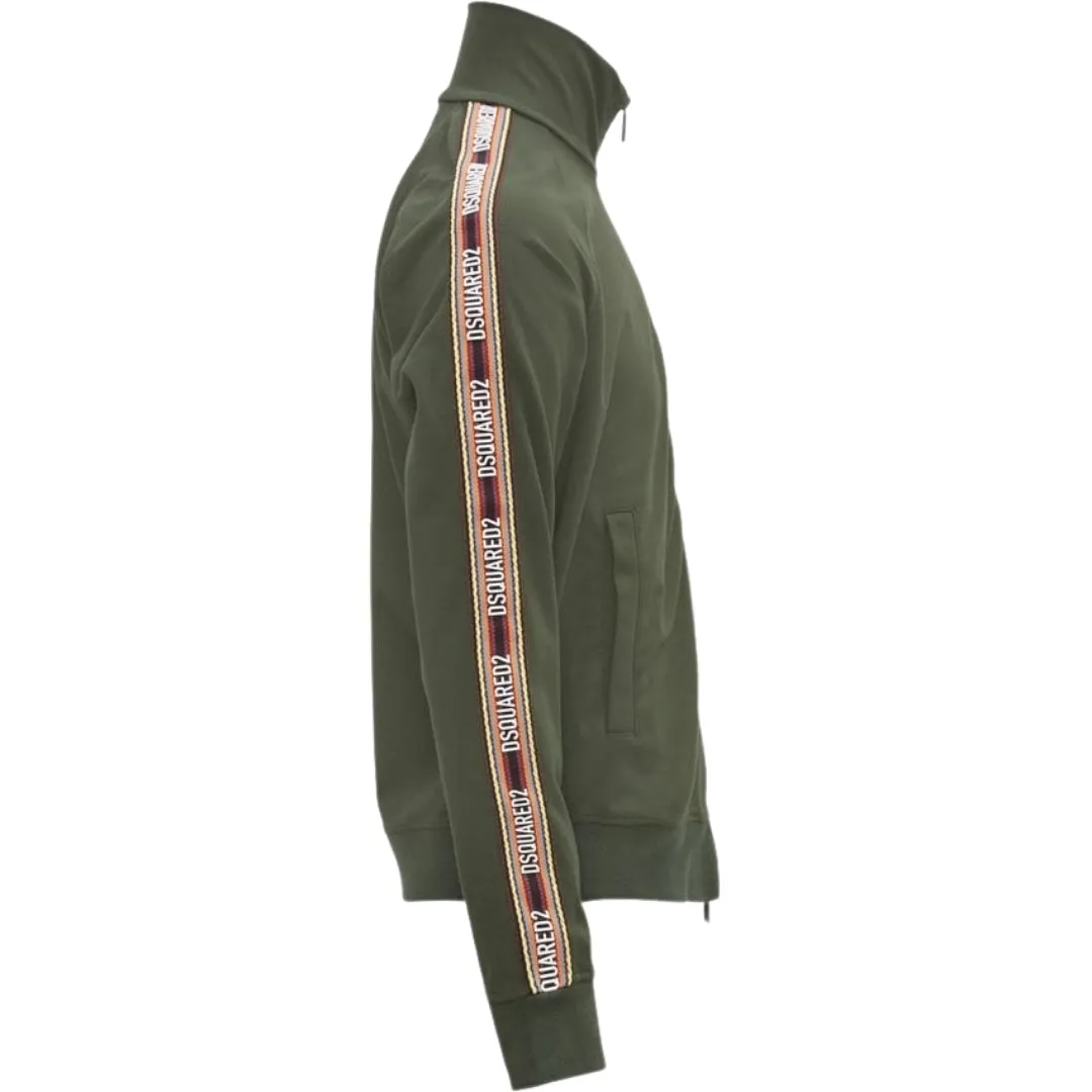 Dsquared2 Taped Sleeves Military Green Zip-Up Sweatshirt