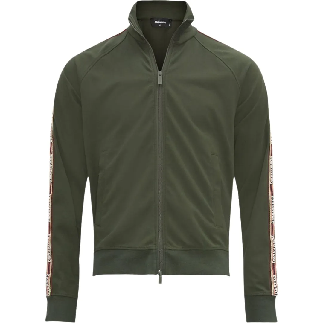 Dsquared2 Taped Sleeves Military Green Zip-Up Sweatshirt