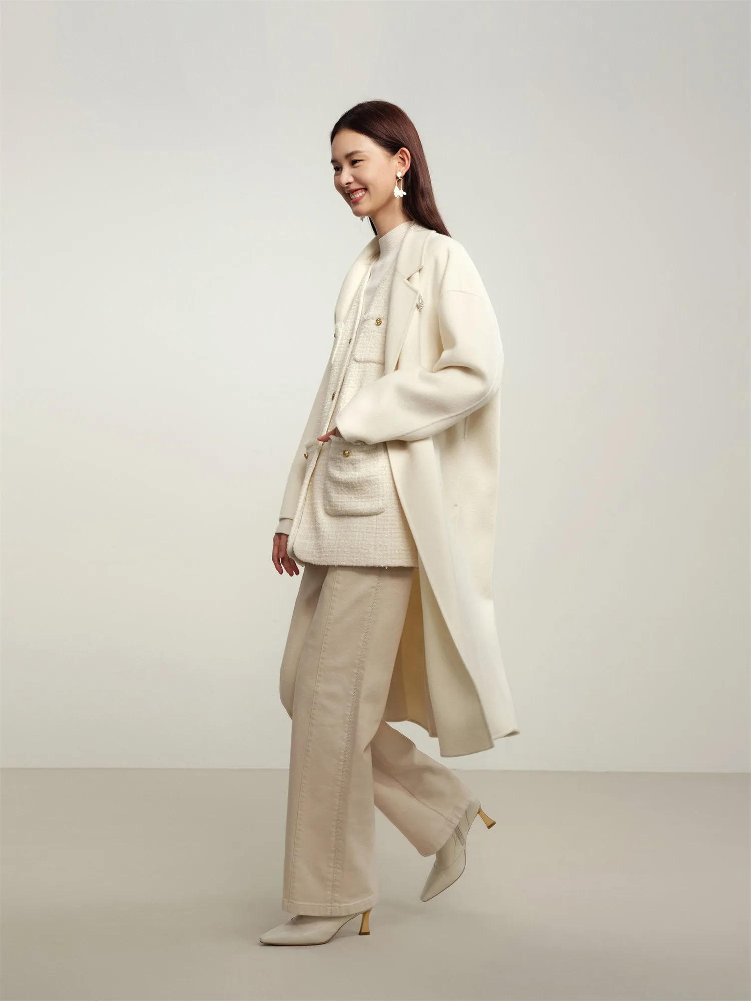 EP YAYING Notched Collar Cashmere Coat