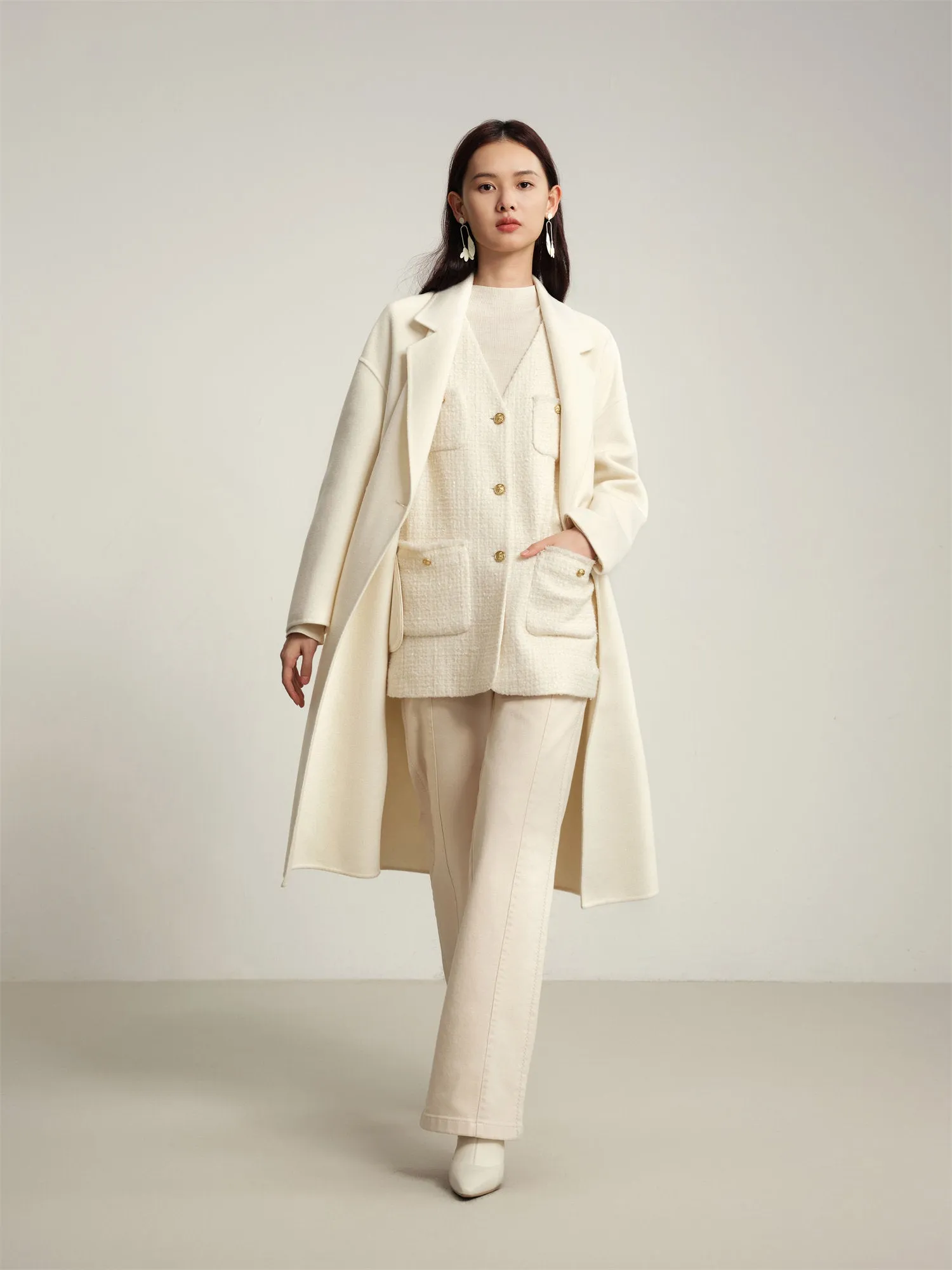 EP YAYING Notched Collar Cashmere Coat