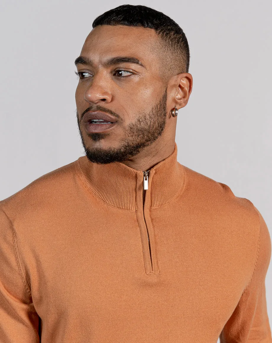 ESSENTIAL HALF ZIP KNITTED JUMPER - CAMEL