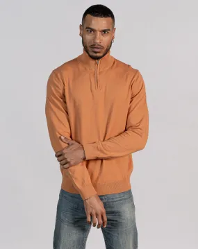 ESSENTIAL HALF ZIP KNITTED JUMPER - CAMEL