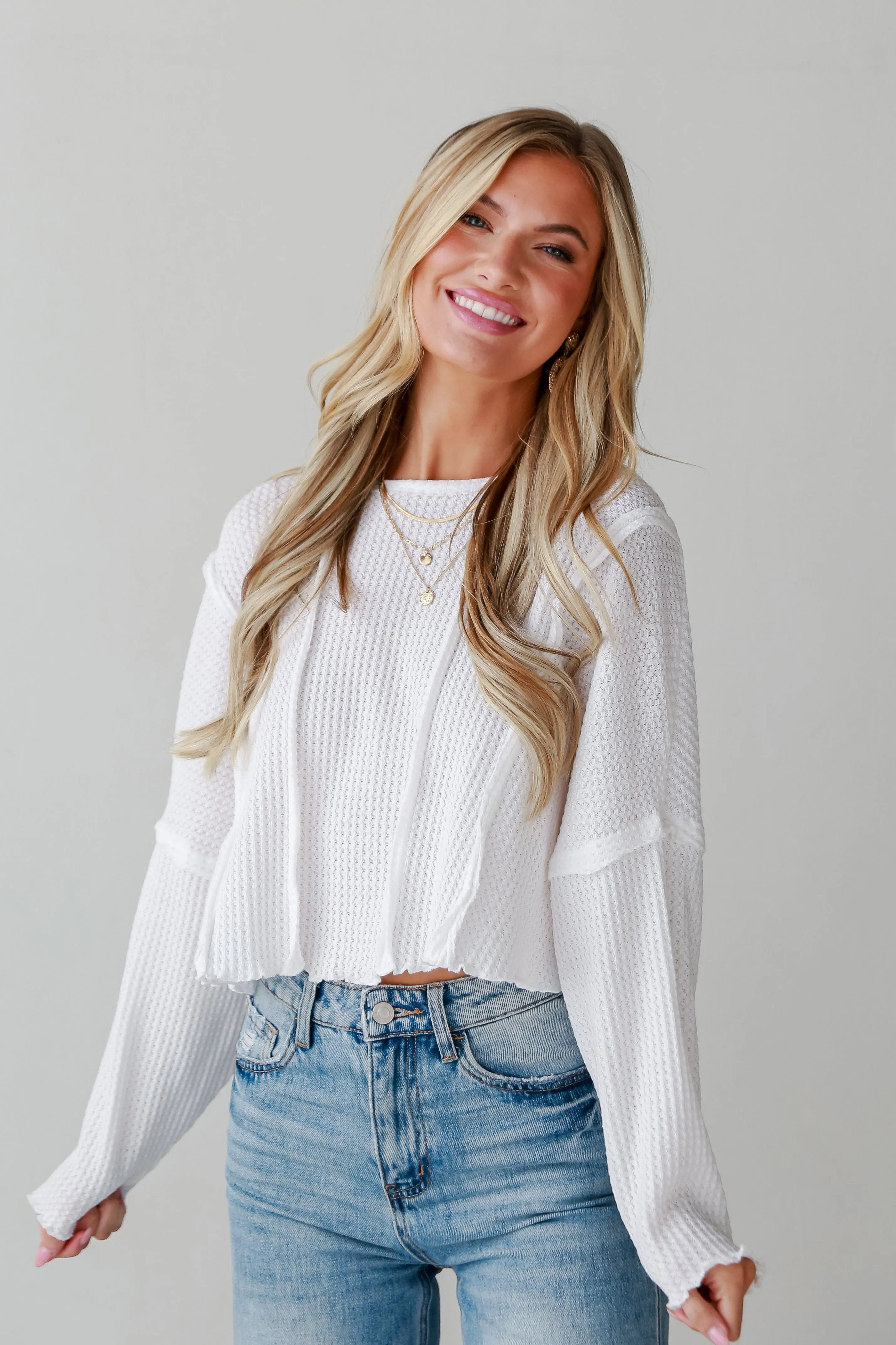 FINAL SALE - Perfectly Mine White Waffle Knit Top