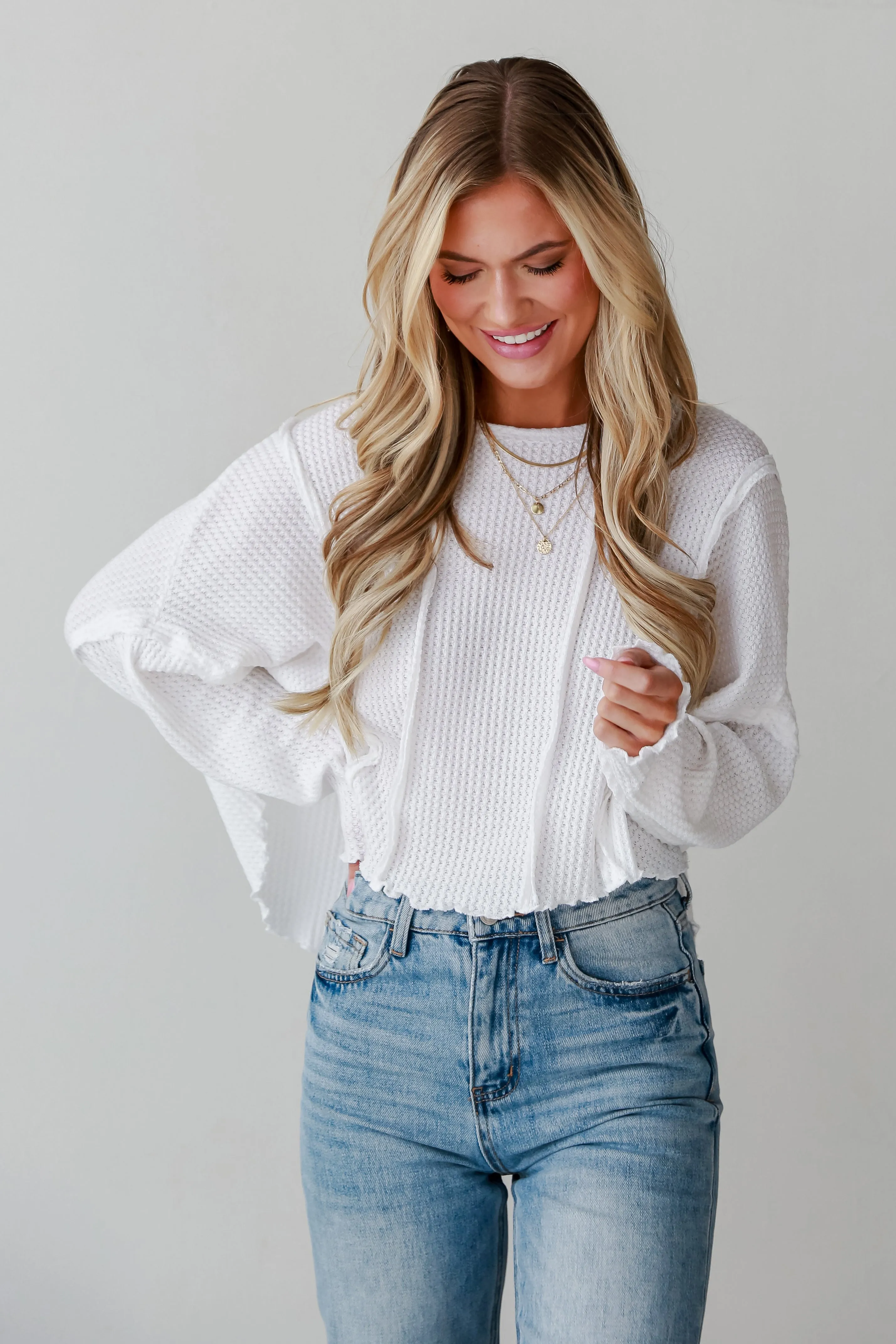 FINAL SALE - Perfectly Mine White Waffle Knit Top