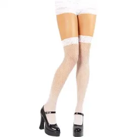 Fishnet Thigh Highs Lace Top White