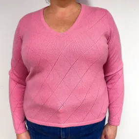 Flamingo Pink Cashmere V-Neck Jumper Extra Large