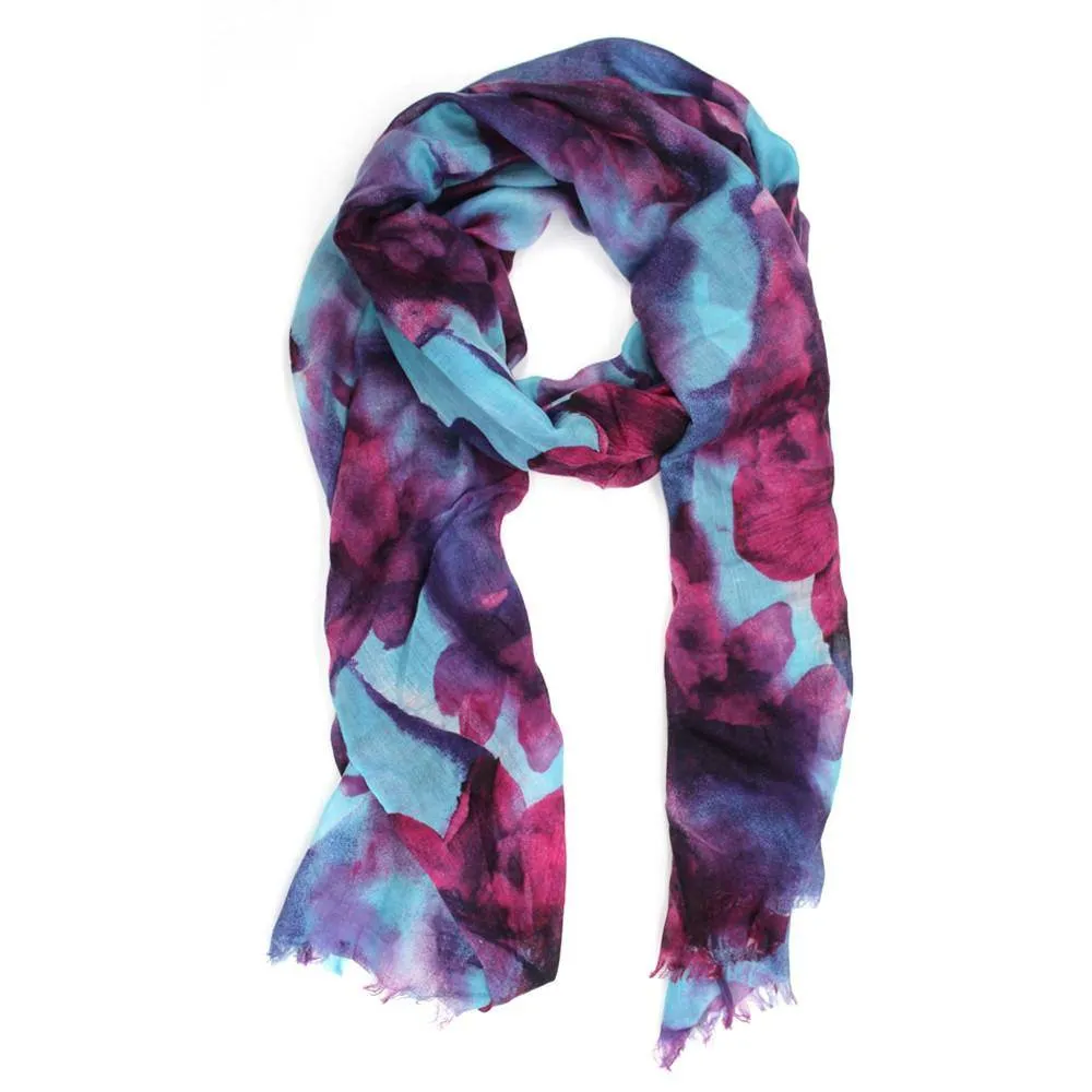 Floral Cashmere Blend Scarf with Self Fringe