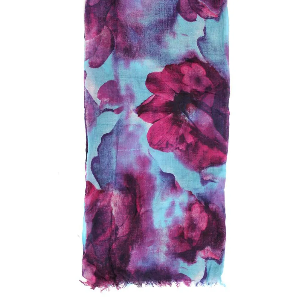 Floral Cashmere Blend Scarf with Self Fringe