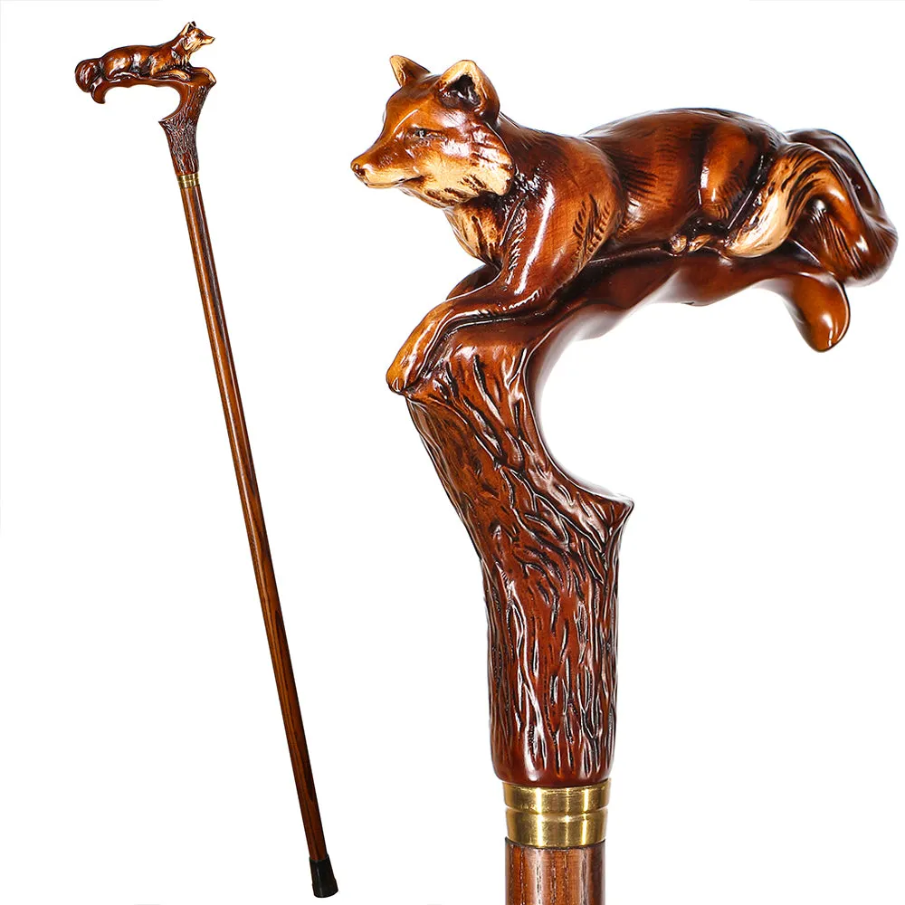 Fox Artisan Intricate Handcarved Cane