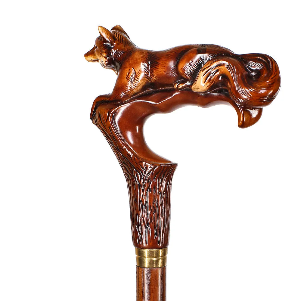 Fox Artisan Intricate Handcarved Cane