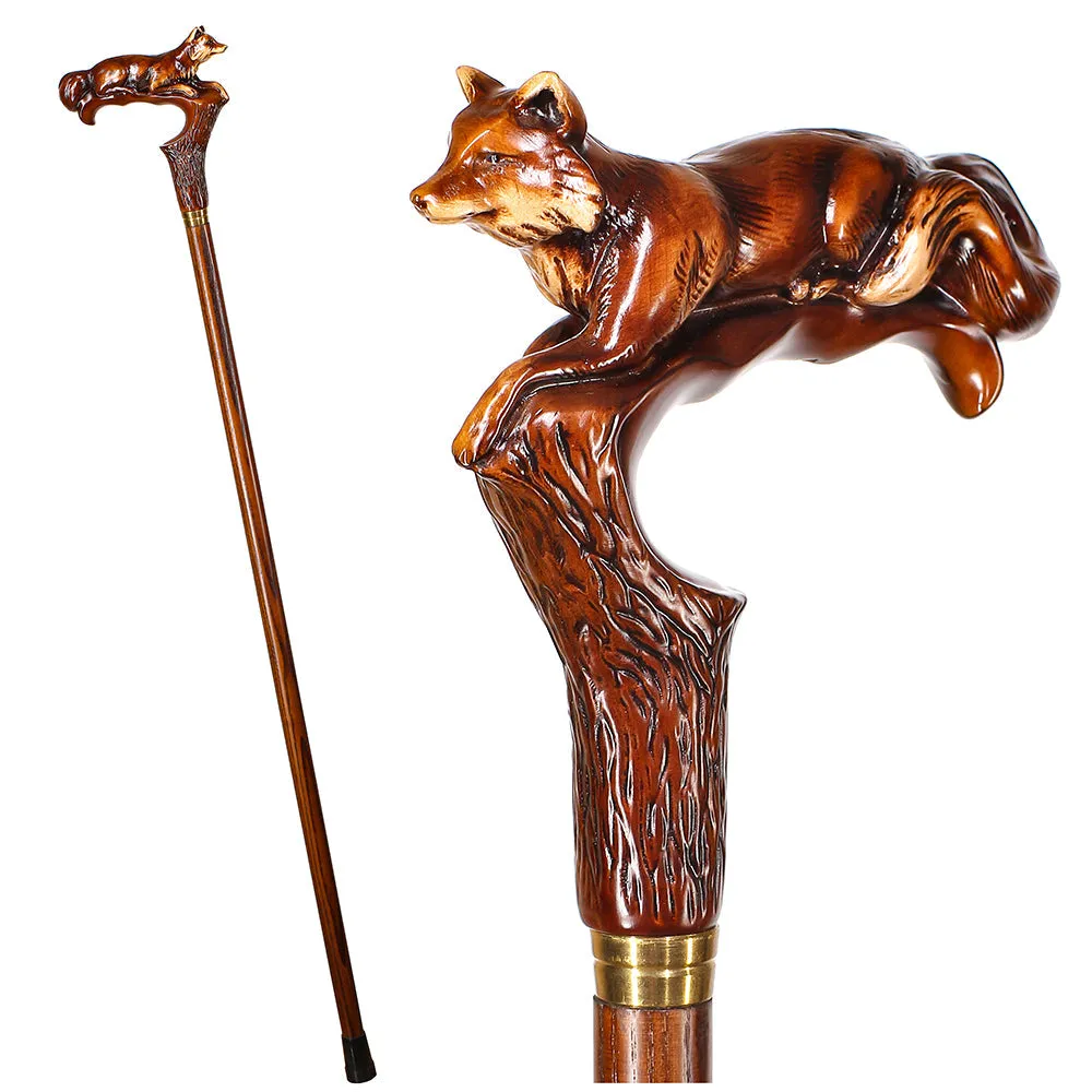 Fox Artisan Intricate Handcarved Cane