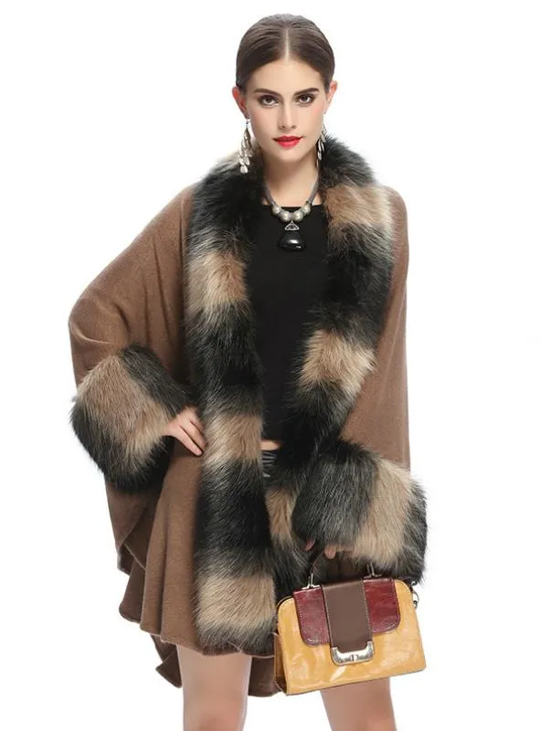 FOX LLIKE FUR COLLAR KNITTED CARDIGAN SHAWL COAT