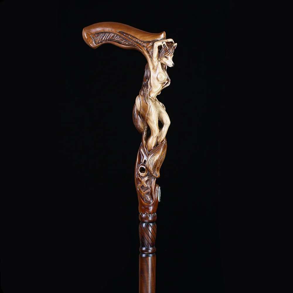 Foxy Girl - Intricate Handcarved Cane