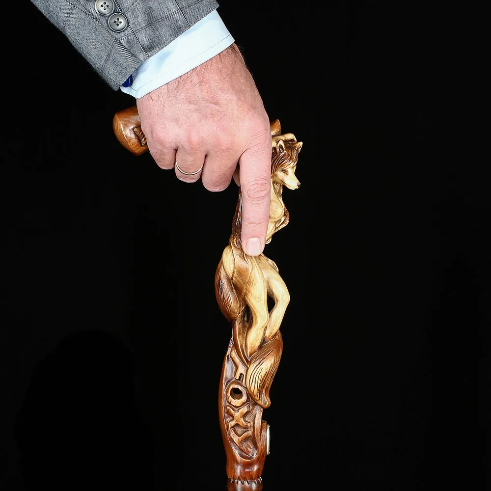 Foxy Girl - Intricate Handcarved Cane