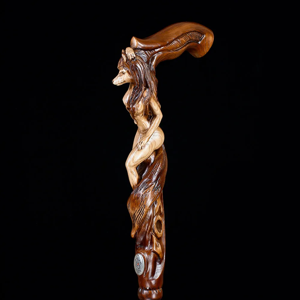 Foxy Girl - Intricate Handcarved Cane