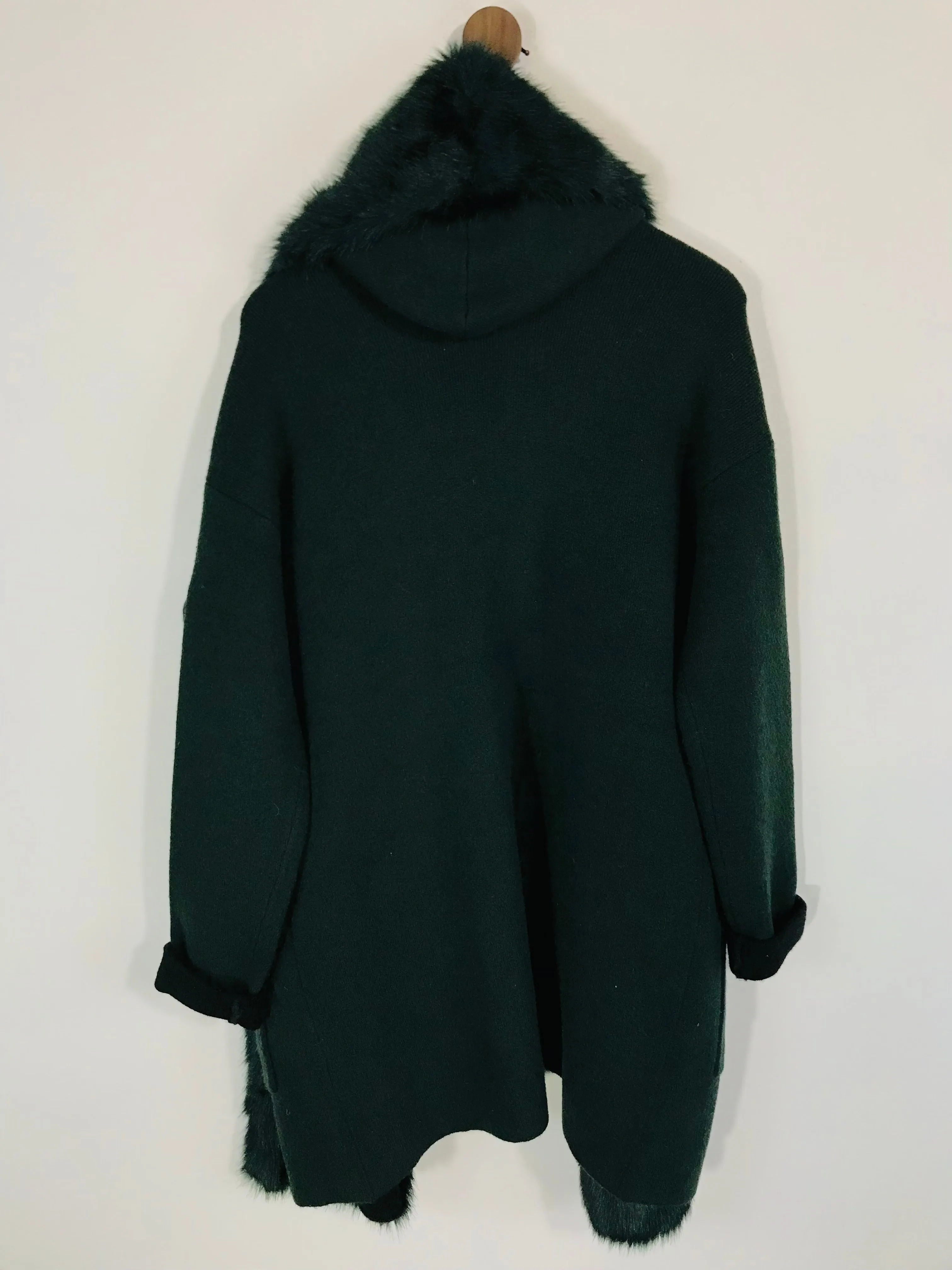 French Connection Women's Faux Fur Hooded Overcoat Coat | M UK10-12 | Green