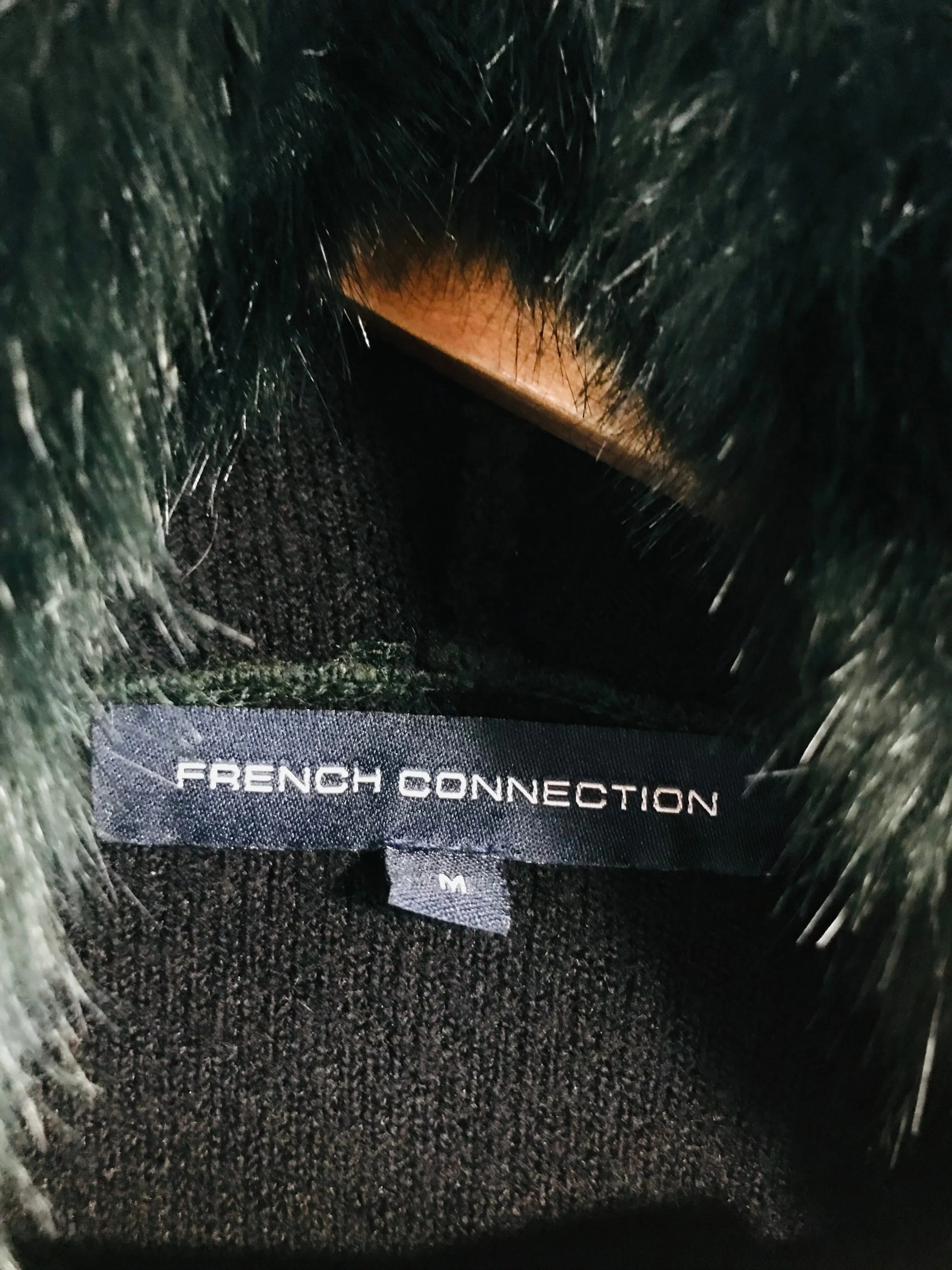 French Connection Women's Faux Fur Hooded Overcoat Coat | M UK10-12 | Green