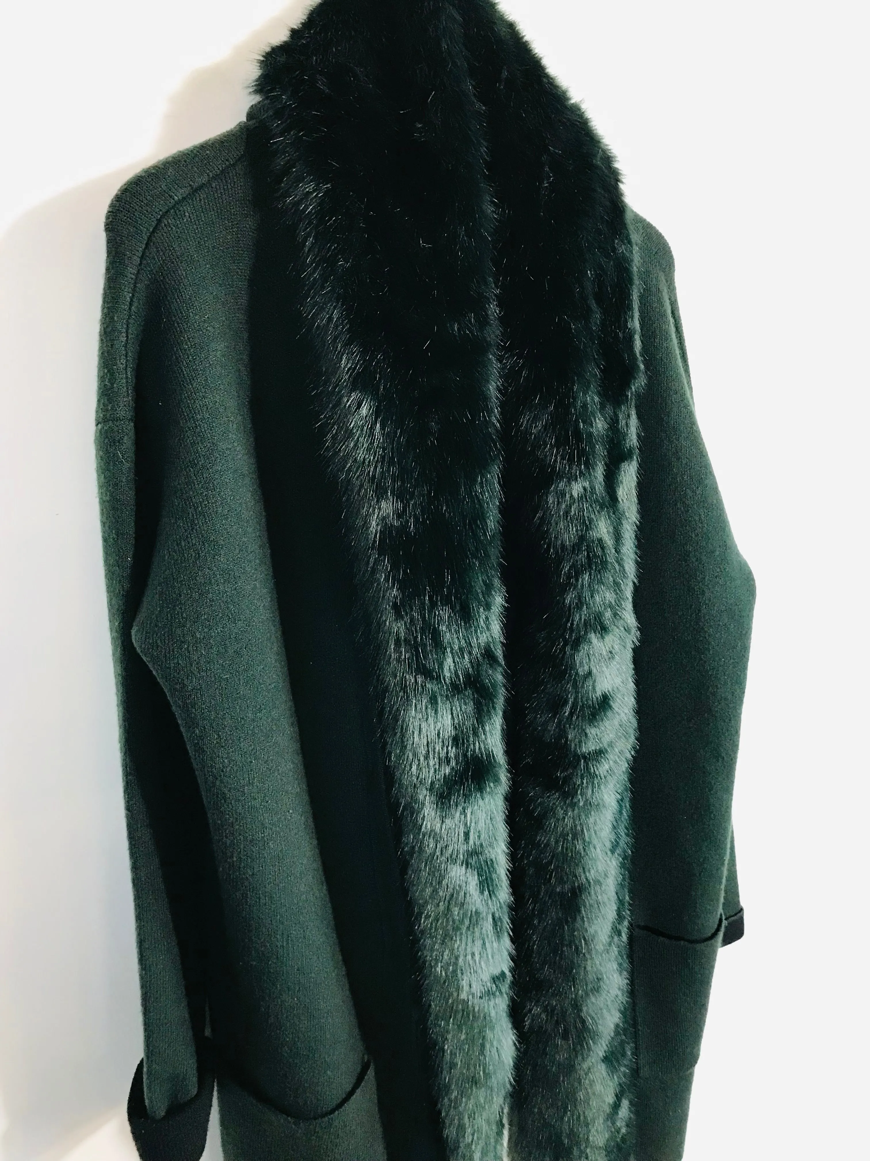 French Connection Women's Faux Fur Hooded Overcoat Coat | M UK10-12 | Green