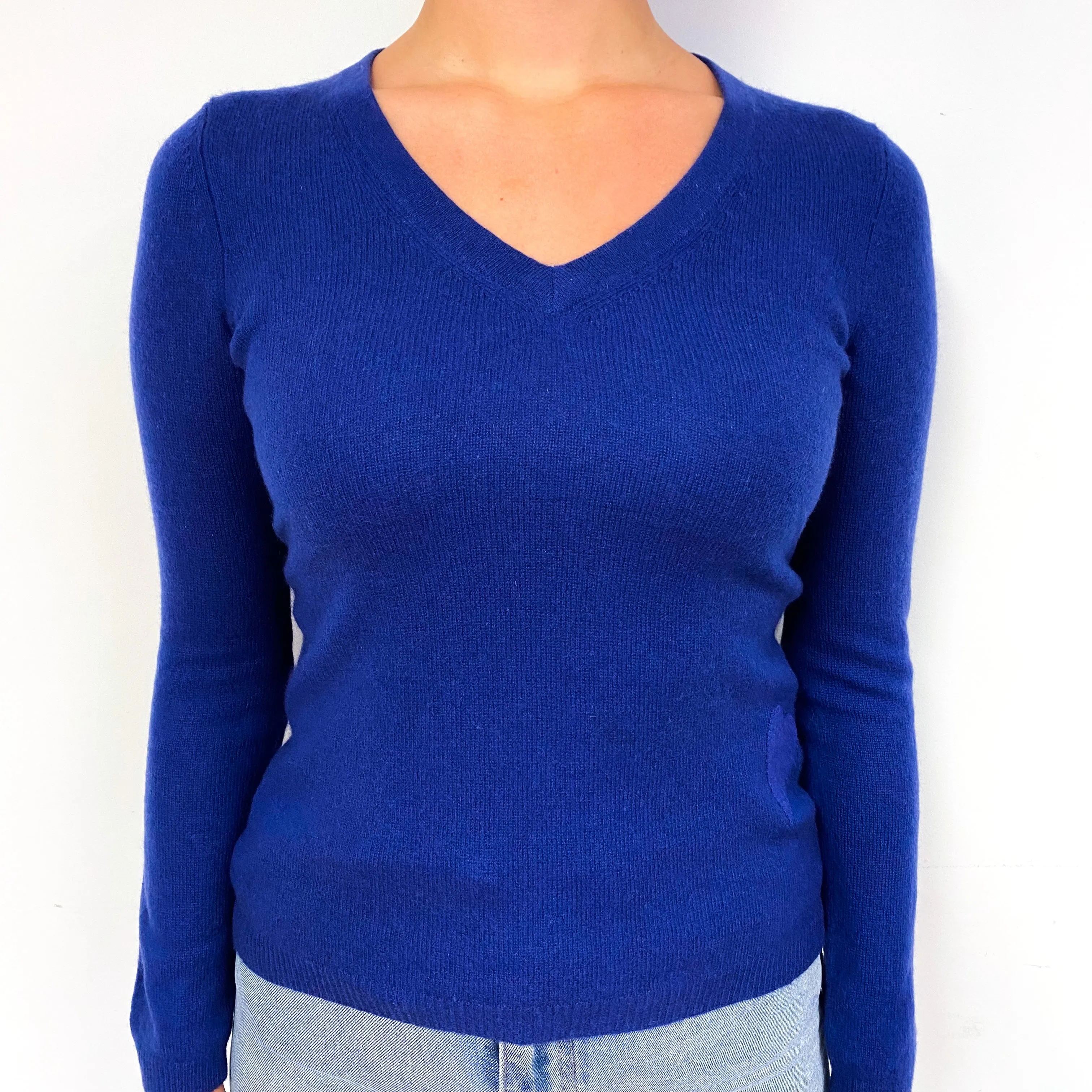 French Navy Blue Cashmere V-Neck Jumper Small/Petite